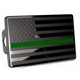 5"x3" American Black Flag Metal Hitch Cover (Fits 3" Receiver, Black with Green Line)