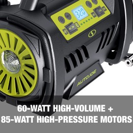 Auto Joe ATJ-AIR1-HYB Hybrid 12-Volt/120-Volt AC High Volume Tire Inflator/Deflator, w/Digital Pressure Gauge, Tire Air Chuck Adaptor, Sports Pin, General Inflatable Valve, & Auto Shut Off