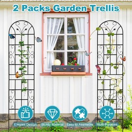 Lyngins 2 Pack 87 x 20 Inch Garden Trellis, Rustproof Metal Trellis for Climbing Plants Outdoor, Plant Supports for Outdoor Plants, Roses, Vines, Flowers and Vegetables, Black