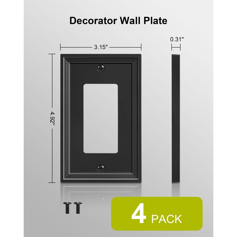 TREEWELL 4-Pack Decorator Outlet Cover Plate, Black Decorative Switch Plates
