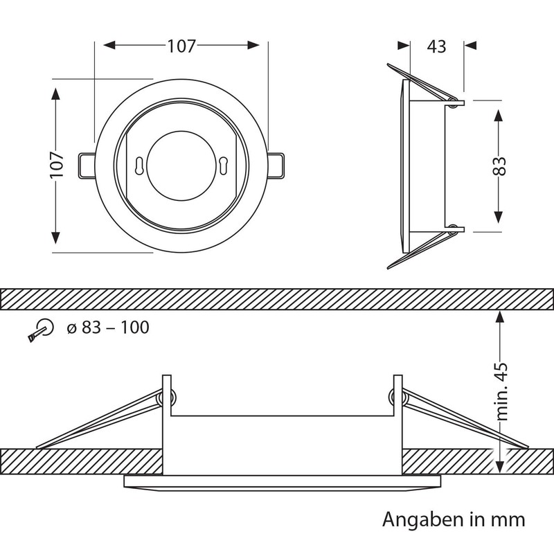 ledscom.de ZOBE II Recessed Ceiling Light Round 107 mm Diameter