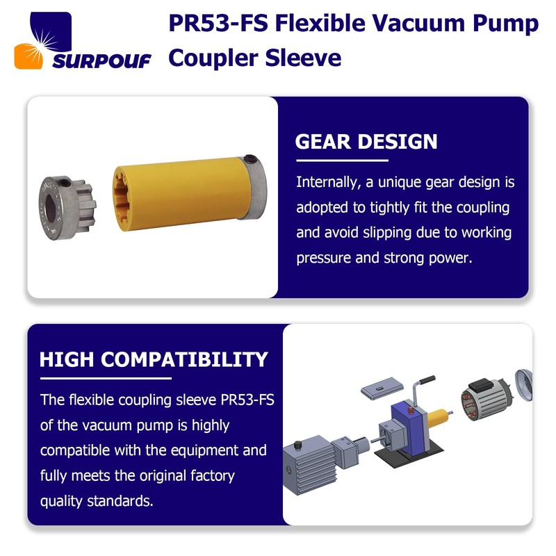 SURPOUF PR53-FS Flexible Vacuum Pump Coupler Sleeve, Flexible Drive Section,Yellow