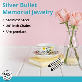 Wild Essentials Silver Bullet Memorial Cremation Jewelry Urns Necklaces for Ashes Stainless Steel 20" inch Chains, Police, Military, Soldier, Sportsman, K9, Officer, Stainless Steel, No Gemstone