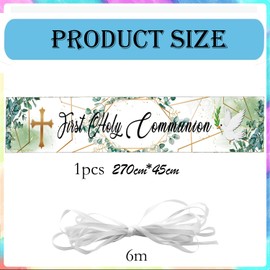First Holy Communion Banner Decorations, First Communion Backdrop Decorations, Holy Communion Hanging Banner for Wall Table Indoor Outdoor Decorations