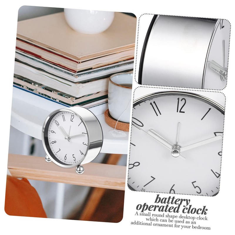 OHPHCALL Silent Round Alarm Clock Metal Digital Clock for Bedroom