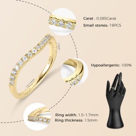 1/4CT Curved Moissanite Diamond Wedding Bands for Women, Half Eternity Moissanite Engagement Rings with Wave Design, 18K Gold Plated S925 Anniversary Diamond Bands, Yellow Gold Stackable Bands for