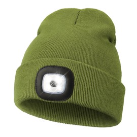 MELASA Unisex LED Beanie with The Light, USB Rechargeable Hands Free Headlamp Hat, Knitted Night Light Beanie Cap Flashlight Hat, Men Gifts for Dad Father Husband (Green)
