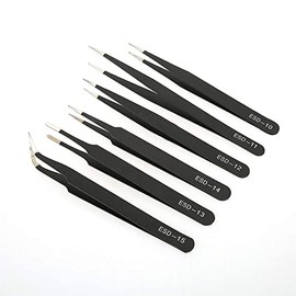 Juego de Pinzas de Precisión, 6 Piezas Pinzas Antiestáticas, Pinzas de Acero Inoxidable Herramientas de Reparación Kit para Artesanía, Joyería, Electrónica, Trabajo de Laboratorio, Cosmetología