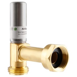 AquaNeurk Stainless Steel Water Hammer Arrestor, 3/4 Inch MHT x 3/4 Inch Swivel FHT Angle Tee Hammer Arrestor, Thread Connection Applicable For Garden Hose, Sprinkler, Washing Machine