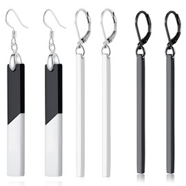 Bar Earrings For Women Minimalist Hypoallergenic for Sensitive Ear with Sterling Silver Hook, Trendy Simple Unique Black and White Dangling Cute Chic Drop Dangle Earrings (3Pairs-BlackWhite&Silver&Black, 50MM)