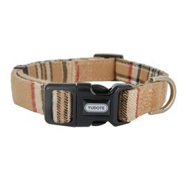 YUDOTE Soft Dog Collar, Fabric Wrapped Checked Collars, Non-Irritating for Small Dogs with Sensitive Skin, Beige