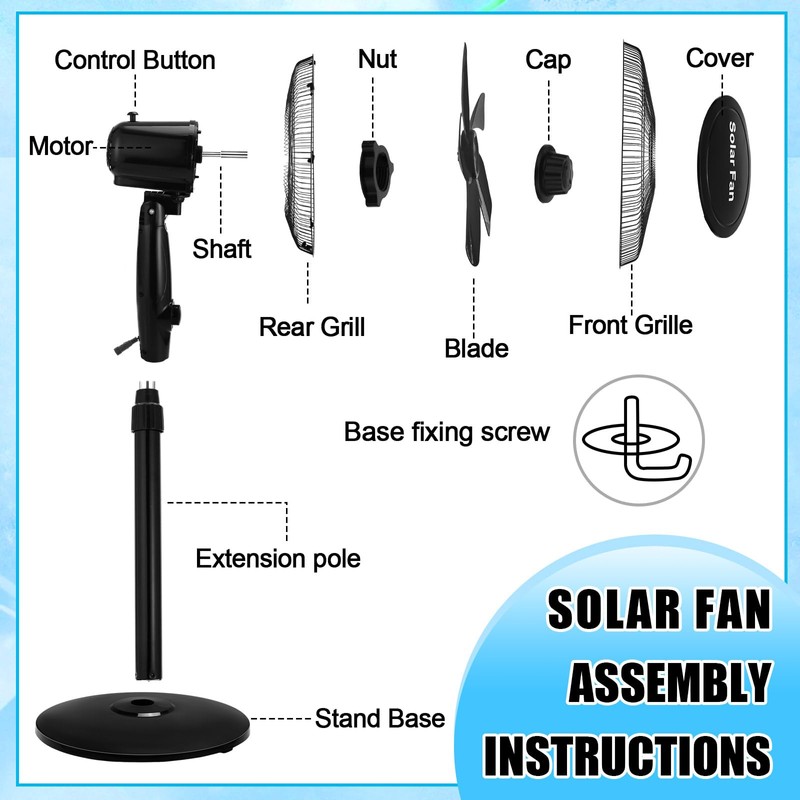 Blosssound 16 Inch Portable Solar Floor Fan Rechargeable Oscillating Standing