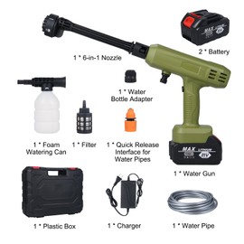 Weytoll Cordless Pressure Washer 2pcs 21V 3000mAh Battery with 6-in-1 Nozzle for Cars, Wall, Road, Fence, Courtyard Washing, Water Flowers