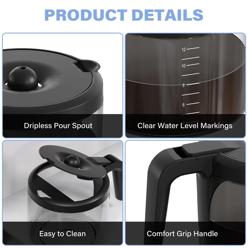 12 Cup Coffee Maker Carafe Replacement Pot Compatible with Keurig