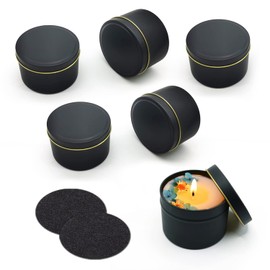 PFLYPF 6 Kerzengläser, 2 Filzuntersetzer, 120 ml leere Kerzenbehälter, runde Kerzengläser für DIY-Kerzenherstellungszubehör, Aufbewahrung von kleinem Schmuck usw. (Schwarz)