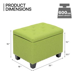 MoNiBloom 24 Inch Ottoman Bench with Storage for Bedroom, Contemporary Green Linen Tufted Bench Footrest Foot Stool Upholstered Rectangular Ottoman with 40L Inner Space, 660 Lbs Capacity