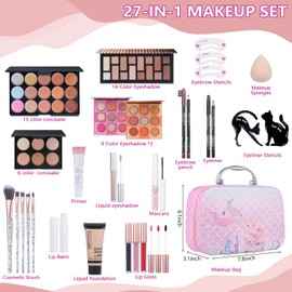 Travel Makeup Kit, Makeup Set For Teen Girls, Make up Gift Set For Women with Makeup Box, Eyeshadow Palettes, Foundation, Concealer, brushes set (Colors 9)