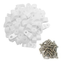 Alamic Cable Clamp R-Type Cable Clip Wire Clamp 1/2“ Nylon Screw Mounting Cord Fastener Clips with Screws for Wire Management - 50 Pcs Cable Clamps + 50 Pcs Screws, White