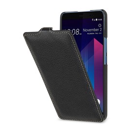 StilGut Slim Vertical Flip Case for HTC U11 Plus/U11+, Genuine Leather HTC U11 Plus Case with Auto Wake/Sleep Function, Black