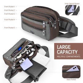 Xoolkly Bum Bag for Men Women Bum Bag Belt Bag Men with 7 Zip Pockets Waist Bag for Sports Fitness Running Jogging Cycling Travel Camping, Coffee colour