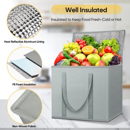 BALEINE BALEINE 2Pk Insulated Reusable Grocery Bags, Collapsible Cooler Bag for Groceries, Heavy Duty Large Insulated Bag (Urban Gray)