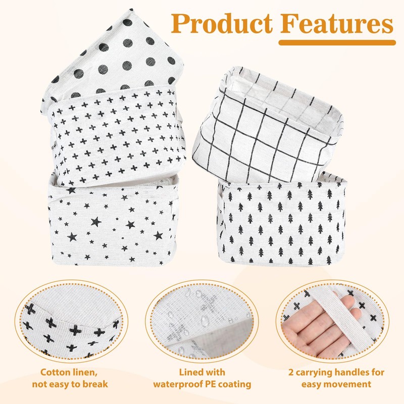 5 Pack Small Fabric Storage Baskets, Collapsible Square Bathroom Storage
