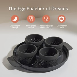 Our Place Silicone Egg Poacher Add-On - Easy-Use Poaching Set | Fail-Proof Water Bath Design | Includes Sturdy Nylon Platter & Perforated Cups | BPA-Free, Dishwasher Safe | Char