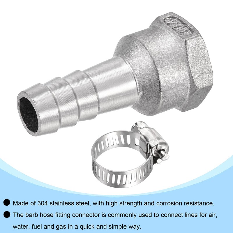 sourcing map 304 Stainless Steel Barb Hose Fitting Connector Adapter
