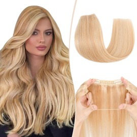 Benehair Wire Hair Extensions Real Human Hair Adjustable #18P613 Ash Blonde Mix Bleach Blonde Secret Wire in Hair Extensions with Clips Straight 12 Inches (55g)