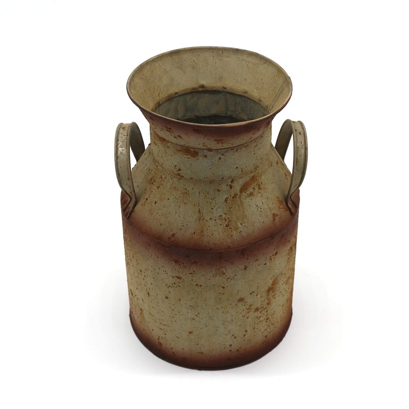 CVHOMEDECO. Galvanized Metal Milk Can, Old Rustic Primitives Jug Vase