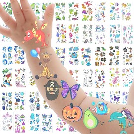 HISUNBEN Temporary Tattoo For Kids,Non-Toxic,Tattoos for Kids,Kids Tattoos Waterproof Cartoon Fake Tattoo,60 Sheets Mermaid Animal Dinosaur Cartoon Tattoo Stickers,Birthday Gift Party Bag Filler