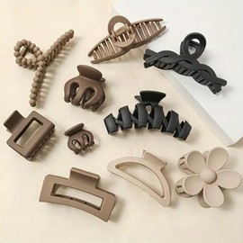 HairLY 10 Pieces Brown and Black Hair Clips Set - Different Sizes for The Whole Family, Versatile Hair Accessories for Thin, Thick, Short or Long Hair (Brown-Black)