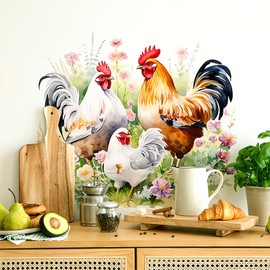 Chicken Family Wall Stickers, sacinora Rooster Hen Chicks Farm Idyllic Wall Decals Removable Vinyl Peel and Stick for Farmhouse Kitchen Dining Room Nursery Pantry Home Decorations