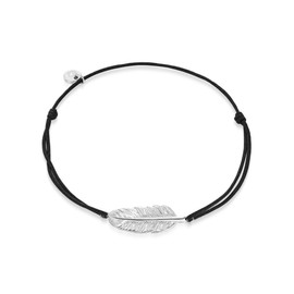 Glanzstücke München Women's Bracelet Feather Sterling Silver 14 - 25 cm - Bracelet with Silver Pendant Feather Bracelet Fabric Bracelet with Drawstring Closure, Fabric, without stone