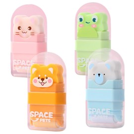 4 Pcs Cute Cartoon Animal Erasers for Kids Girls, Rubber Roller Pencil Eraser Kawaii Pencil Rubbers Erasers, Students Children's Pencil Eraser for School Writing Drawing Office Supplies