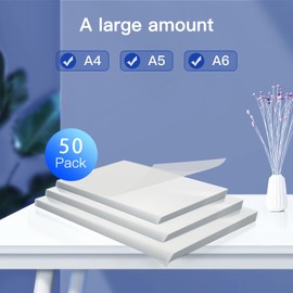 MAXDONE Laminating Pouches 80 Micron A4 A5 A6 (50 Pieces), Suitable for All Brands of Laminators, Transparent, Glossy, High Quality Laminating Film