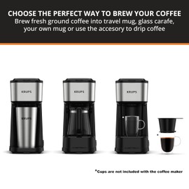 KRUPS Simply Brew Coffee Maker - Multi-Serve 4-in-1 with Stainless Steel Travel Tumbler, Black, 14oz