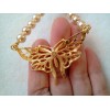 Unbranded IVORY GLASS PEARL NECKLACE WITH CRYSTAL BUTTERFLY GOLD FINISH
