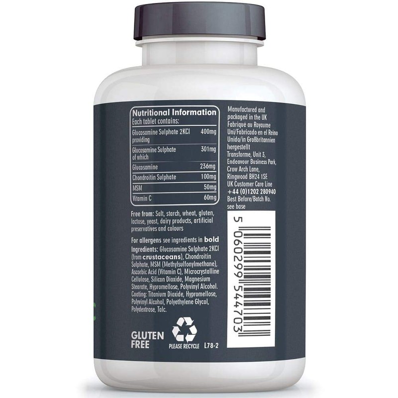 Transforme Transforme Glucosamine Chondroitin MSM Vitamin C, 365 Tablets, High