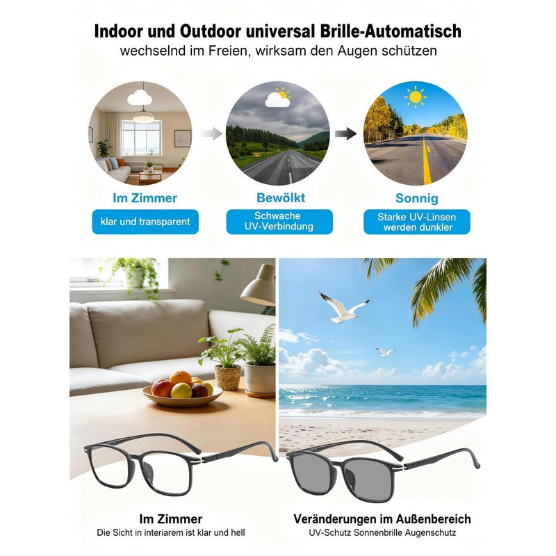 Suertree Self-tinting blue light filter distance glasses, lightweight photochromic myopia