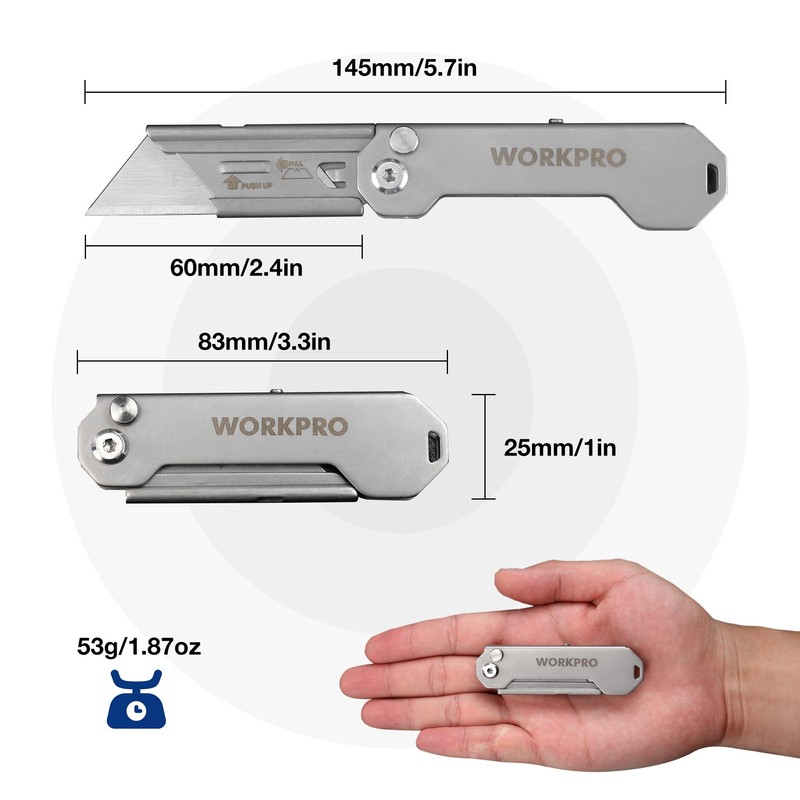 WORKPRO 2PCS EDC Folding Utility Knife, Mini Box Cutter with