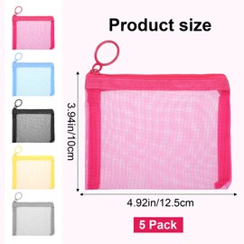 Larrel 5 Pcs Mini Mesh Zipper Pouch, Colorful Polyester Mesh Pouch with Zipper Portable Lightweight Small Zippered Pouches for Organizing Makeup Cosmetics Coin Travel Office Accessories