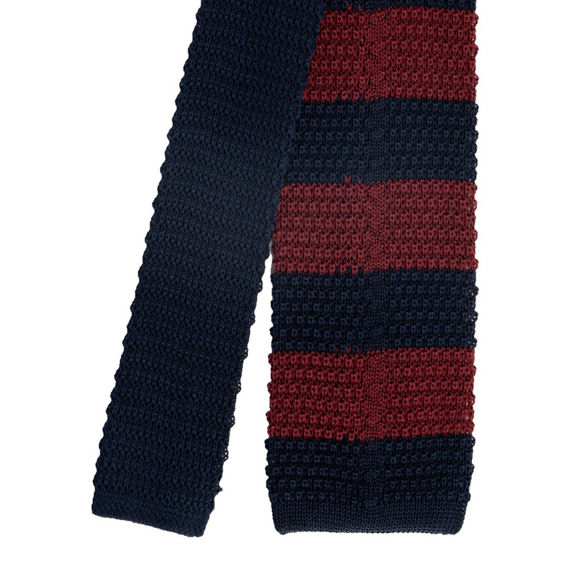 Maneragram Mannergram Silk Preppy Block Knit Tie Navy Wine