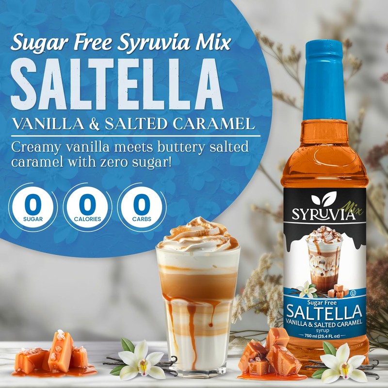 Syruvia Sugar Free SALTELLA Coffee Syrup Vanilla Salted Caramel -