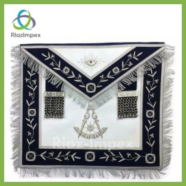 Masonic Blue Lodge Past Master Silver Handmade embroidery Apron Navy
