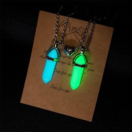 ZNDIJE Couple Matching Split Heart Necklace Crystal Mutual Attraction Pendant Best Friends Friendship Jewelry Gift-Fluorescent Blue&Green