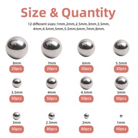AMZSKU Ball Bearing Balls, 600 Pieces Steel Balls, Stainless Steel Metal Balls, Bicycle Stainless Steel Balls for Bicycle Mountain Bike Wheel Precision Replacement Parts -