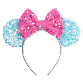 zhezesmila Sparkling Mouse Ears Sequin Bow Ears Headband for Women Hair Band Dazzling Accessories Headwear for Princess Costume Theme Birthday Party