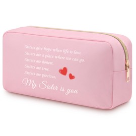 Heigebi Sister Birthday Gifts from Sister Oxford Cloth Makeup Bag Friendship Gift for Bestie Friend Sister BFF Birthday Gift Inspirational Quote Sister to Sister Gift Double Side Printed Zipper Pouch