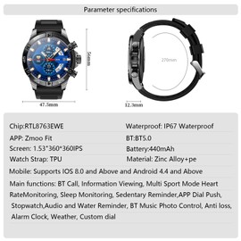 OHUGNA Reloj inteligente para hombre, reloj inteligente redondo de lujo de 1.54 pulgadas para hombres con llamadas Bluetooth, múltiples modos deportivos, monitor de sueño para iOS Android (silicona